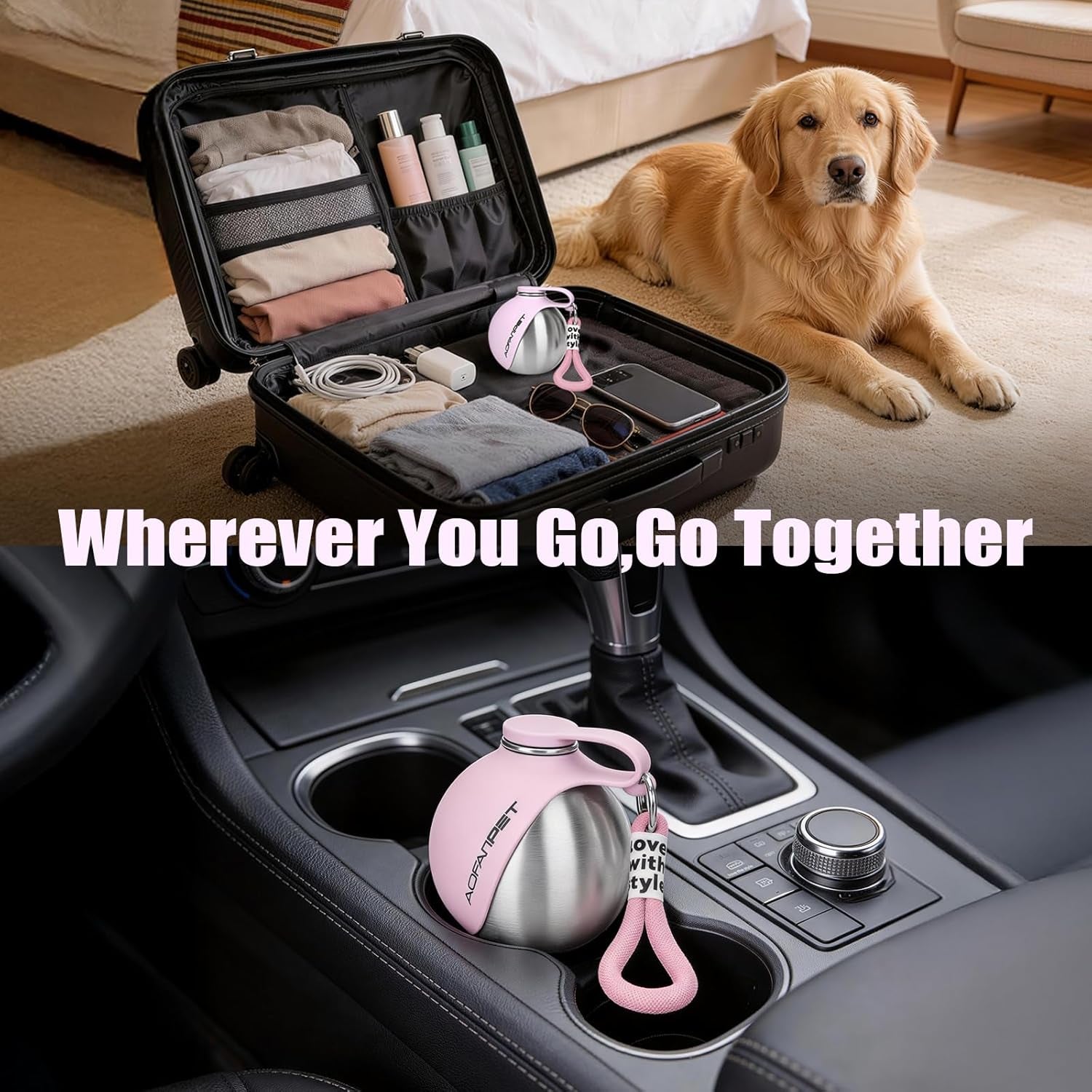 Travel-Friendly Stainless Steel Dog Water Bottle Bowl