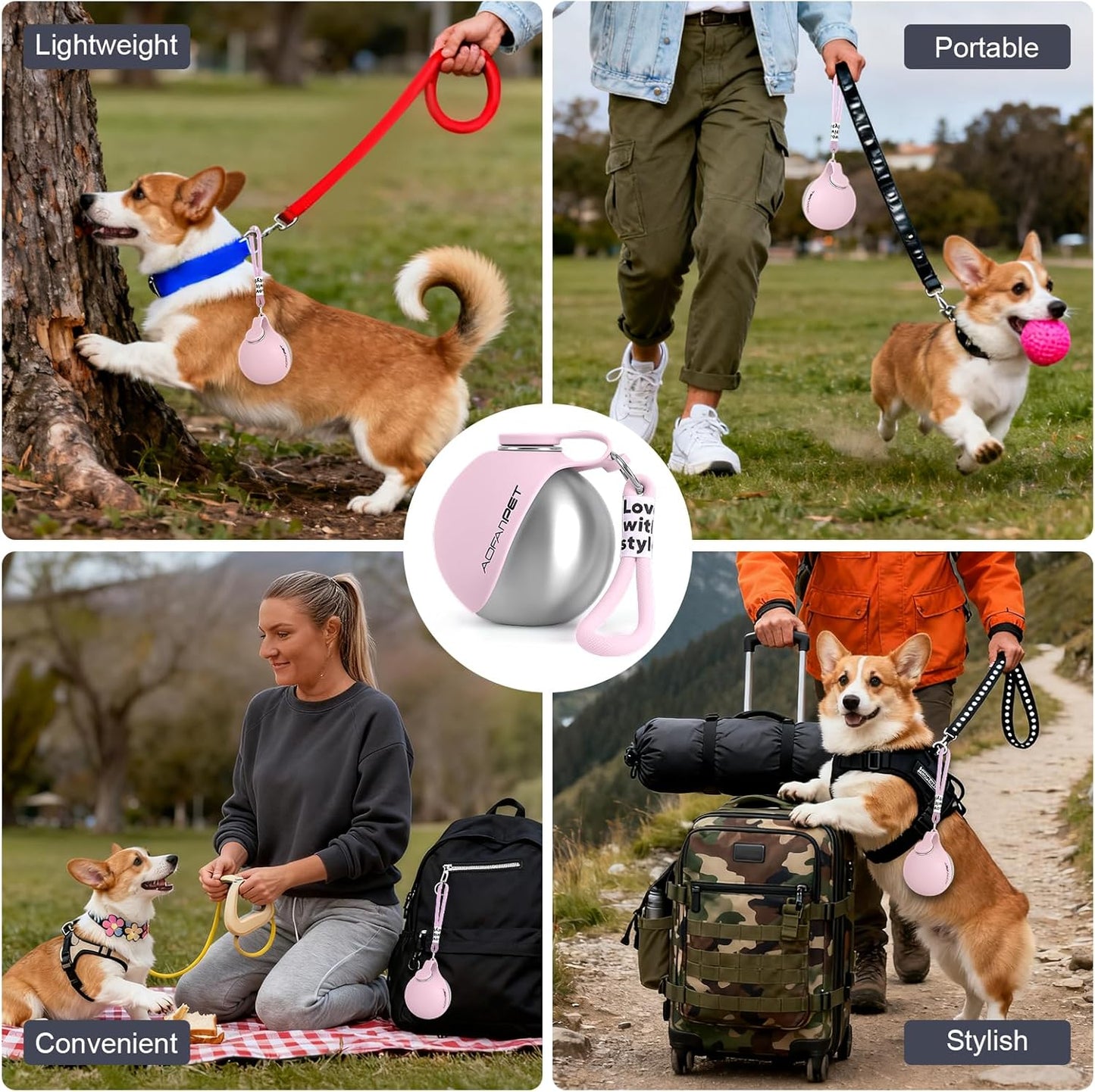 Travel-Friendly Stainless Steel Dog Water Bottle Bowl