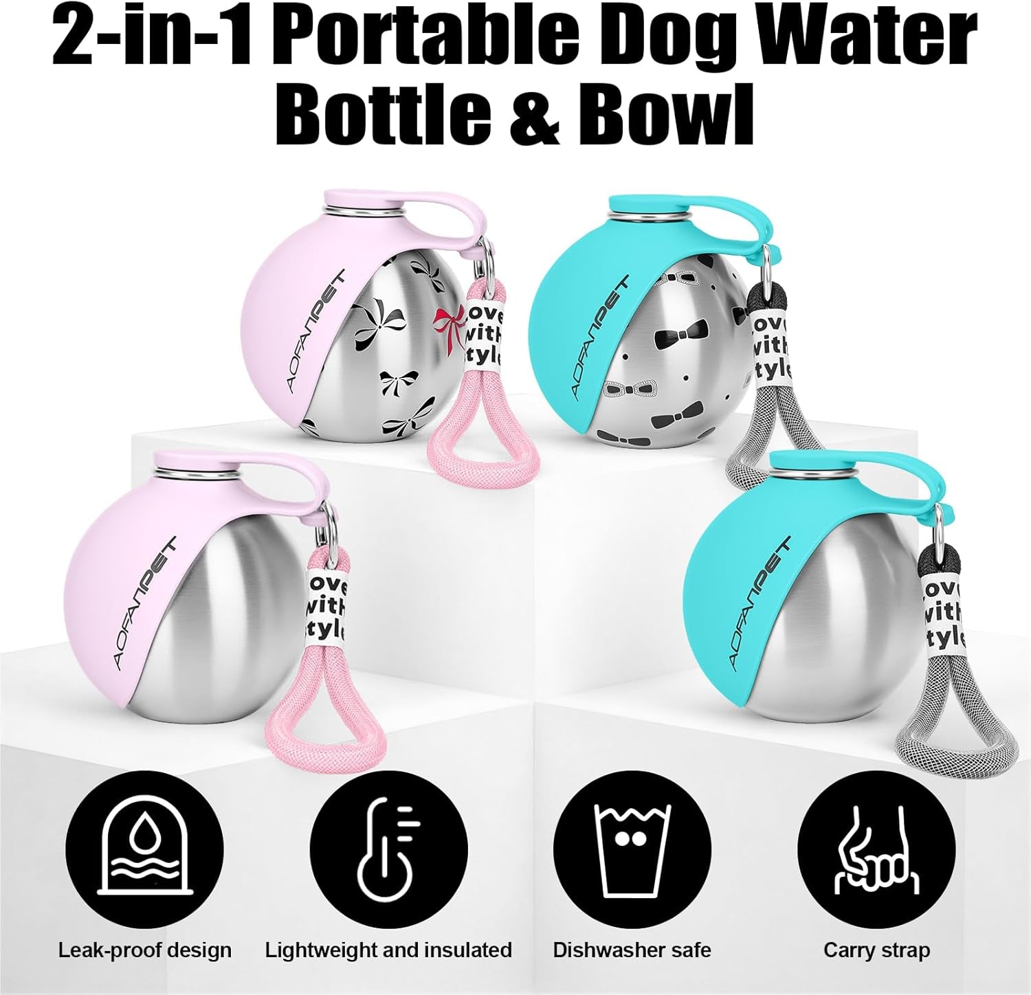 Travel-Friendly Stainless Steel Dog Water Bottle Bowl