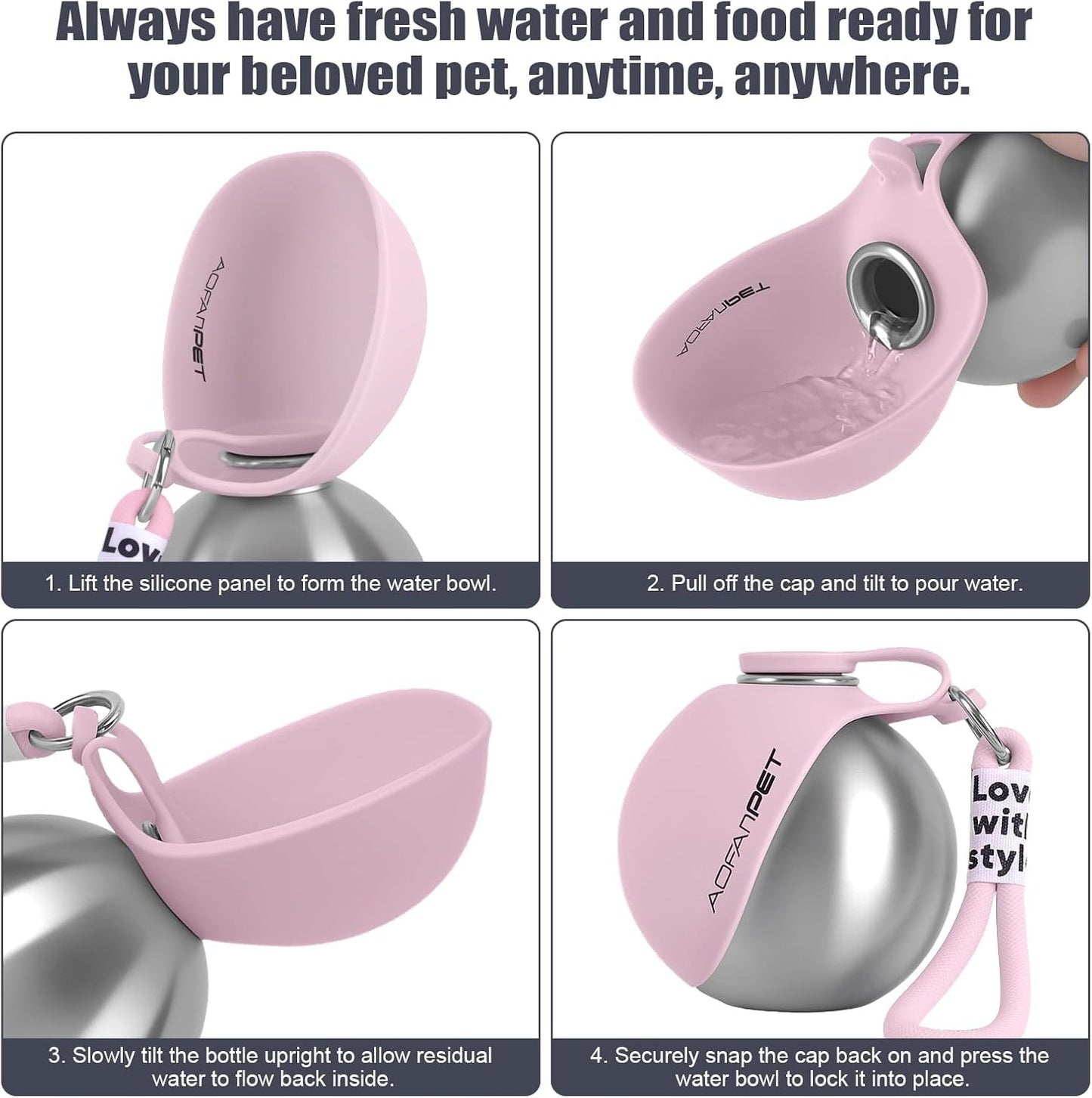 Travel-Friendly Stainless Steel Dog Water Bottle Bowl
