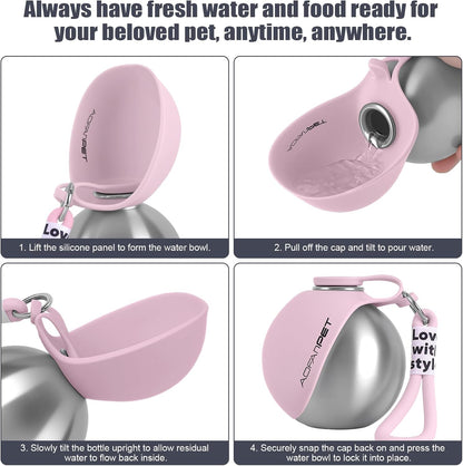 Travel-Friendly Stainless Steel Dog Water Bottle Bowl